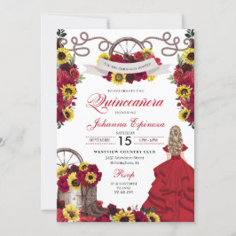 Röd ros Solblommor Cowgirl Western Quinceanera Inbjudningar