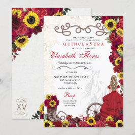 Röd ros Solblommor Cowgirl Western Quinceanera Inbjudningar