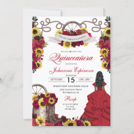 Röd ros Solblommor Cowgirl Western Quinceanera Inbjudningar