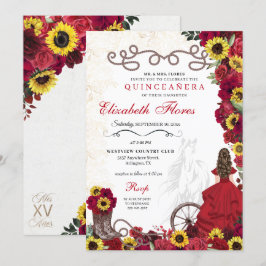 Röd ros Solblommor Cowgirl Western Quinceanera Inbjudningar