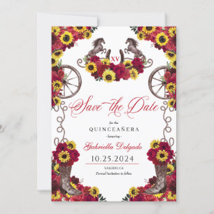 Röd ros Solblommor sparar datumet Quinceañera Inbjudningar