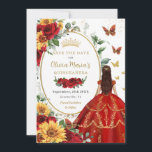 Röd ros Solros Princess Guld Quinceañera Spara Datumet<br><div class="desc">Anpassa den här söt röda solrosen Quinceañera / Söt 16-årsdag spara datumet enkelt och snabbt. Klicka bara på knappen Anpassa den ytterligare för att redigera texterna, ändra typsnitt och typsnitt färg. Med en flicka klädd i ett vackert glitterött boll-grynt, pulserande röd ros och solblommor, fjärilar och ett guld-trimmat ovalutrymme för...</div>