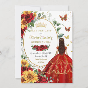 Röd ros Solros Princess Guld Quinceañera Spara Datumet