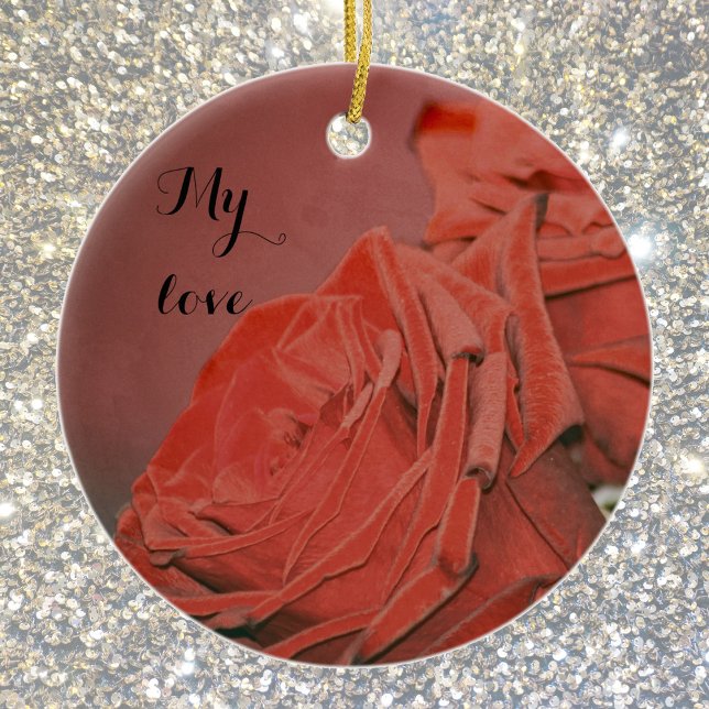 Röd ros som sammet julgransprydnad keramik (Skapare uppladdad)