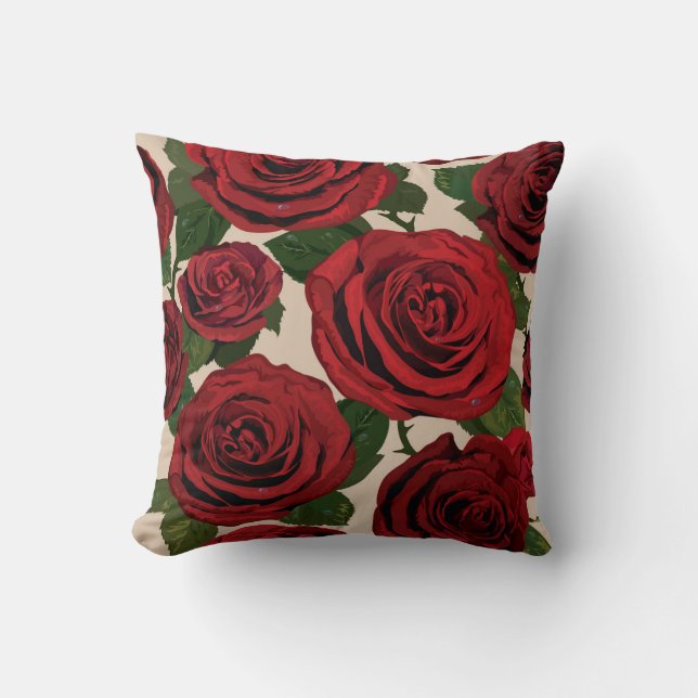 Röd ros: Sömlös Blommigt - bakgrund Kudde (Framsida)