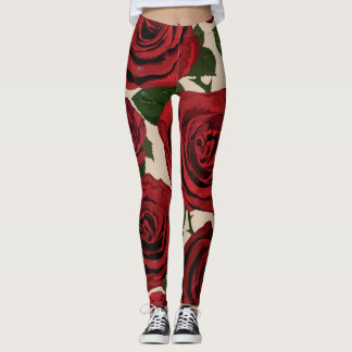 Röd ros: Sömlös Blommigt - bakgrund Leggings