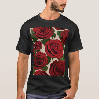 Röd ros: Sömlös Blommigt - bakgrund T Shirt