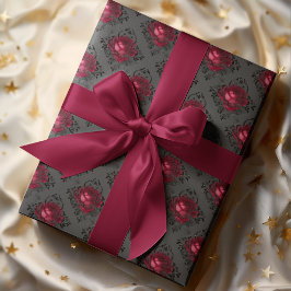 Röd ros Sparkly Black Mörk Blommigt Wrapping Pappe Presentpapper