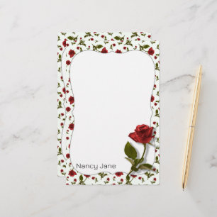 Röd ros & Stem - Floral Photography Mönster Brevpapper