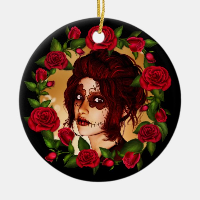 Röd ros Sugar Doll Julgransprydnad Keramik (Framsidan)