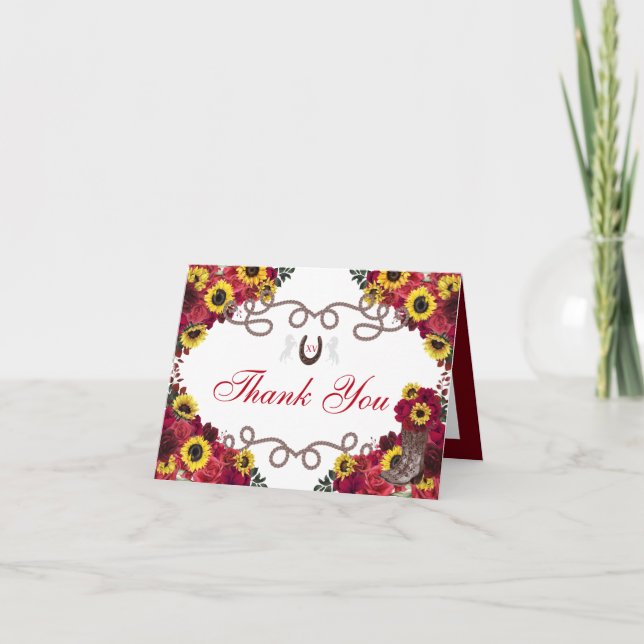 Röd ros Sunblommor Charro Quinceanera Tack Inbjudan (Framsida)