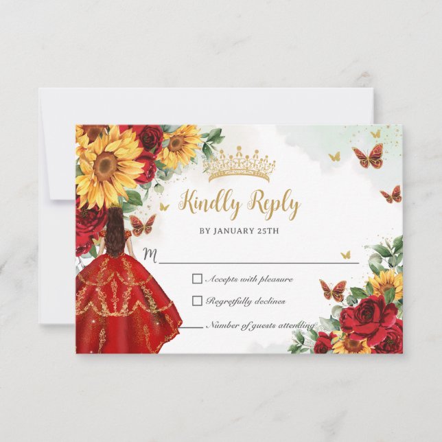 Röd ros Sunblommor Princess Quinceañera OSA Kort (Framsida)