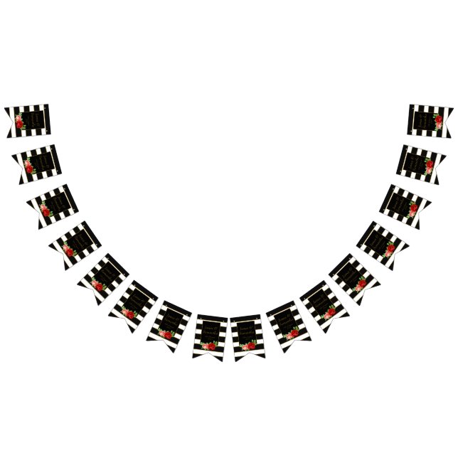 Röd ros, svart, vit & guld- rand - vimplar (Alla)