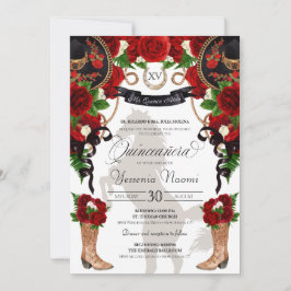 Röd ros & Svart Western Charra Quinceanera Inbjudningar