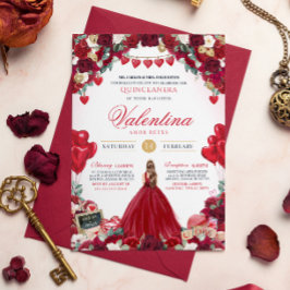 Röd ros Sweet 15 Valentines Quinceanera Inbjudningar