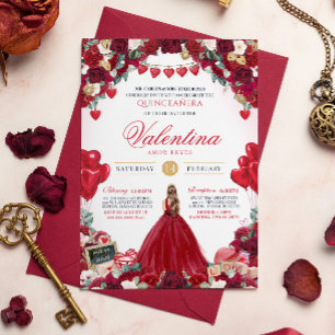 Röd ros Sweet 15 Valentines Quinceanera Inbjudningar