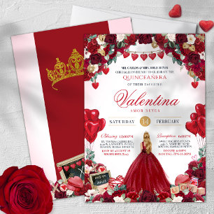 Röd ros Sweet 15 Valentines Quinceanera Inbjudningar