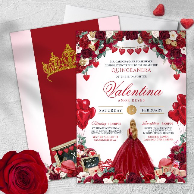 Röd ros Sweet 15 Valentines Quinceanera Inbjudningar (Skapare uppladdad)