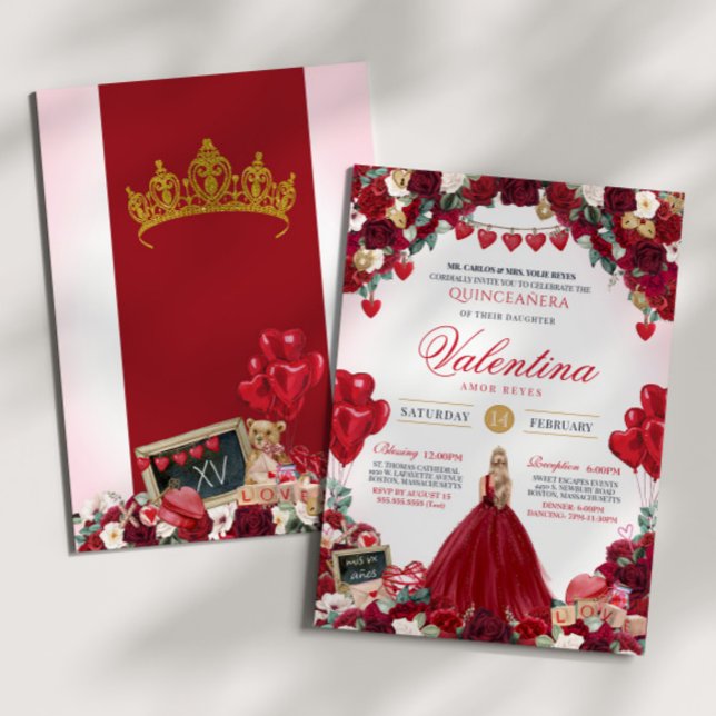 Röd ros Sweet 15 Valentineser Quinceanera Inbjudningar (Skapare uppladdad)