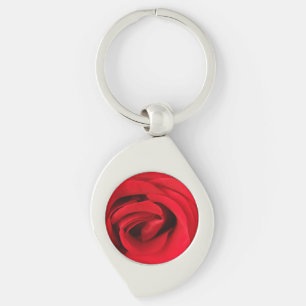 Röd Ros Swirl Silverfärgad Nyckelring