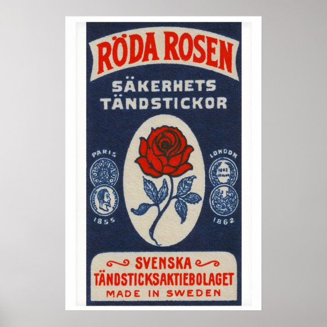 Röd Ros - Tändsticksask Tryck - Sverige Väggkonst (Framsidan)