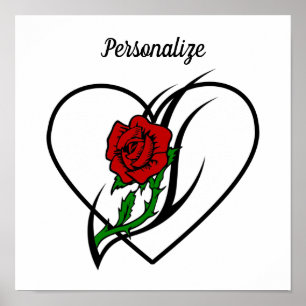 Röd ros Tattoo Poster