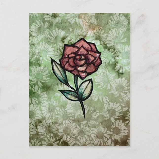 Röd Ros Trädgårdskonst rosor trädgård blommor Vykort (Framsida)