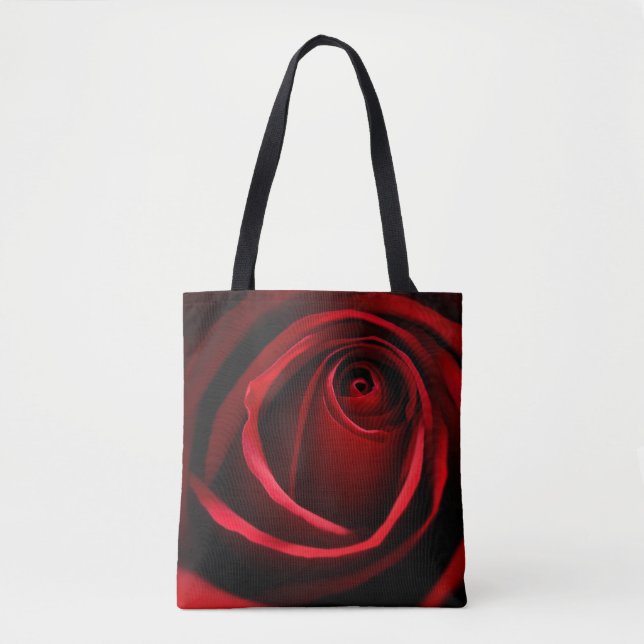 Röd ros tryckt totebag, medium tygkasse (Framsida)