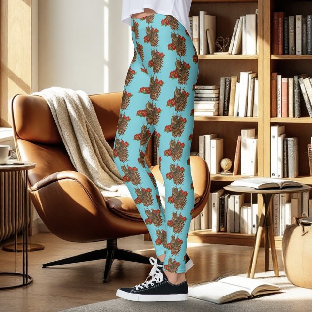 Röd ros Uggla Blue Leggings (Skapare uppladdad)