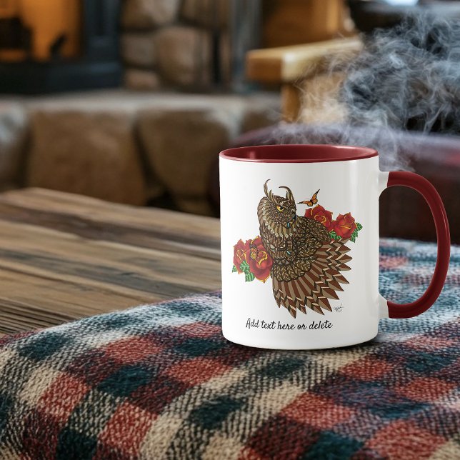 Röd ros Uggla Blue Mugg (Skapare uppladdad)