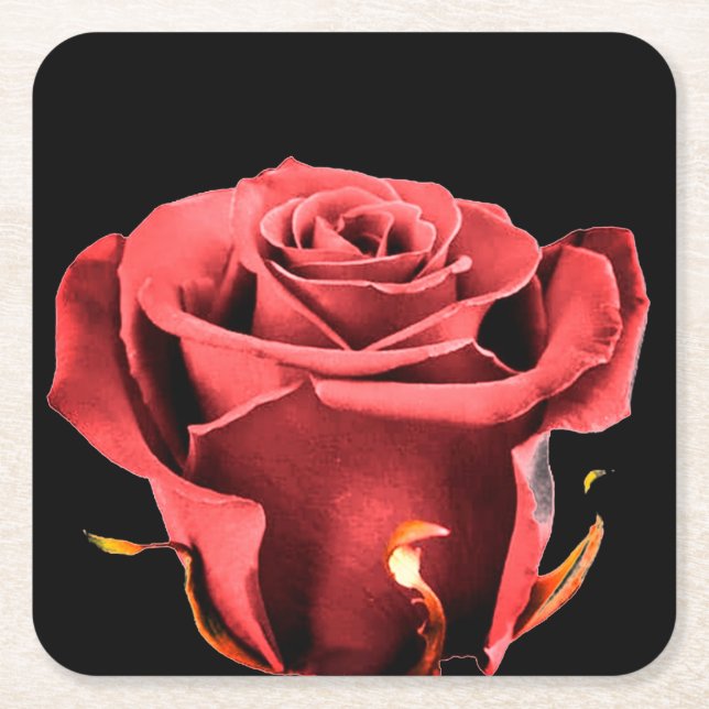 Röd ros underlägg papper kvadrat (Framsidan)