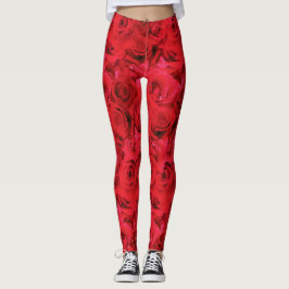 Röd ros Upprepande Blommönster Leggings