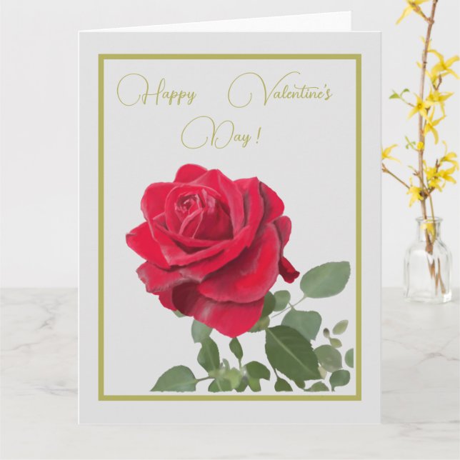 Röd ros - valentine’s day kort (Gul blomma)