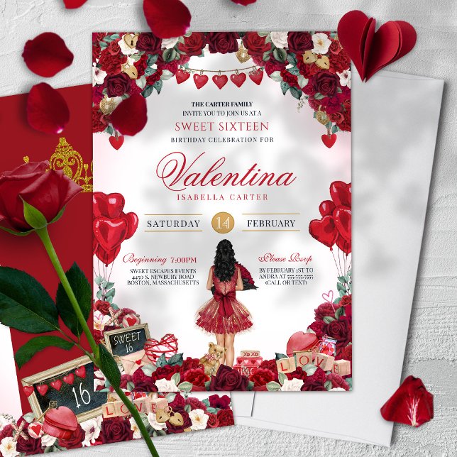 Röd ros Valentine Sweet 16 Födelsedagsfester Inbjudningar (Skapare uppladdad)