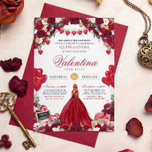 Röd ros Valentines Födelsedagsfest Quinceanera Inbjudningar