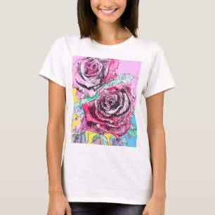 Röd Ros Vattenfärg Blommor Blommig Målning T Shirt