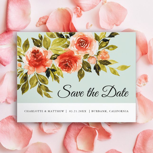 Röd ros vattenfärg botaniskt spara datum meddelande vykort (Skapare uppladdad)