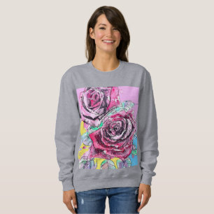 Röd Ros Vattenfärg Rosa Blommor Blommig Målning T Shirt
