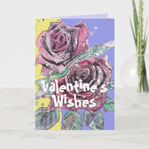 Röd ros Vattenfärgsblomma Blommigt Valentines day Kort