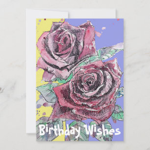 Röd ros Vattenfärgsblomma Flower Blommigt Birthday Kort