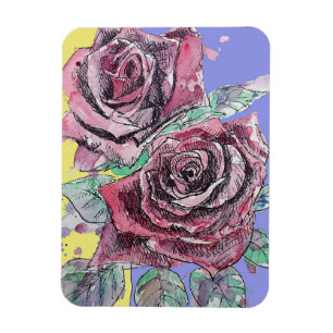 Röd ros Vattenfärgsblomma Flower Blommigt Birthday Magnet