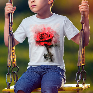 Röd Ros Vattenfärgskonst på Vit Bakgrund T Shirt