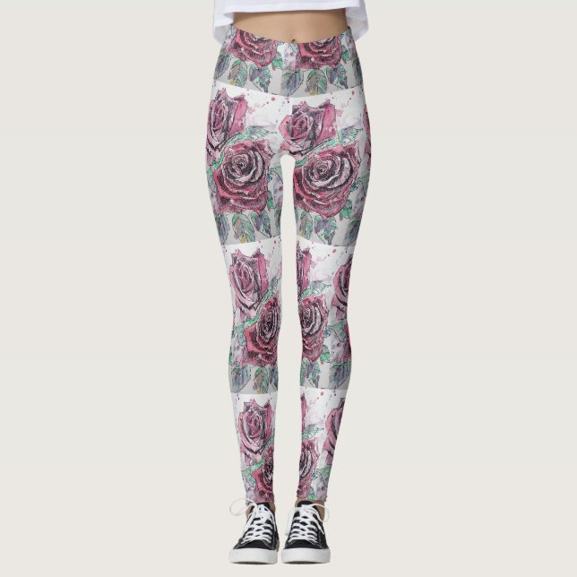 Röd ros Vattenskärtningar Flower Red Blommigt Legg Leggings (Framsida)