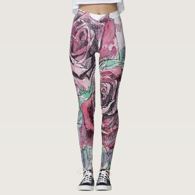 Röd ros Vattenskärtningar Flower Red Blommigt Legg Leggings (Framsida)