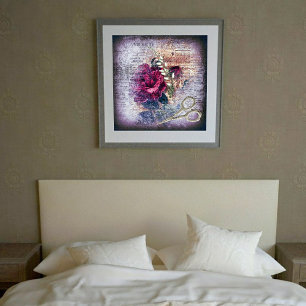 Röd ros Victorian Blommigt Grunge Poster