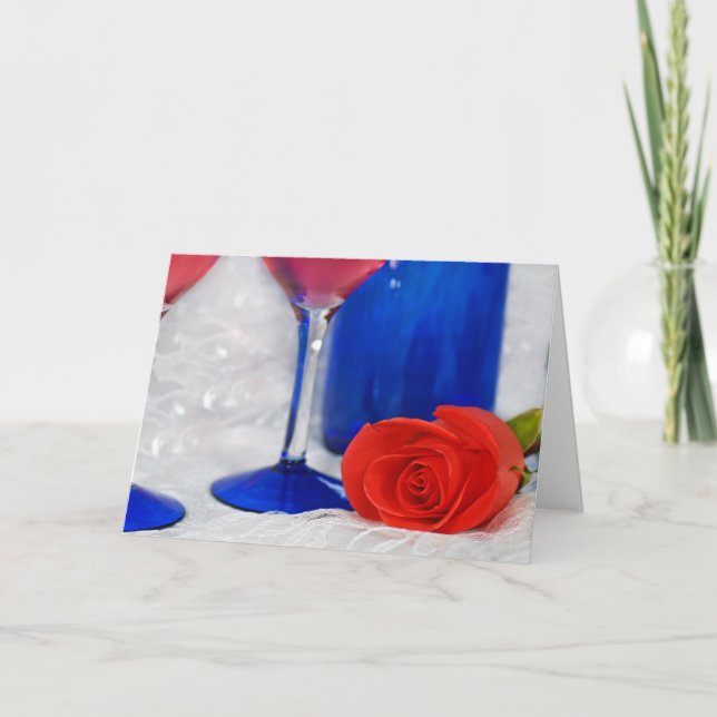 röd ros vid snöre med kort (Framsida)