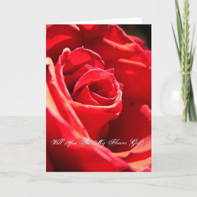 Röd ros, vill du vara min blomsterflicka? inbjudan (Framsida)