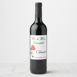 Röd ros Vin-etikett Vinflaska Etikett