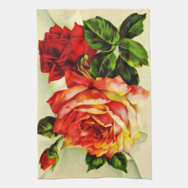 Röd ros Vintage Brev Kitchen Towel Kökshandduk (Vertikal)