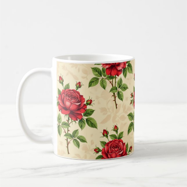 Röd ros vintage mönster kaffemugg (Vänster)